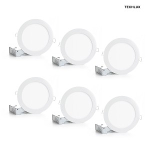 TECHLUX 6 Pack 6 Inch Ultra-Thin LED Recessed Ceiling Light with Junction Box, 3000K/4000K/5000K Selectable, 13W 110W Eqv, Dimmable, LED lighting fixtures