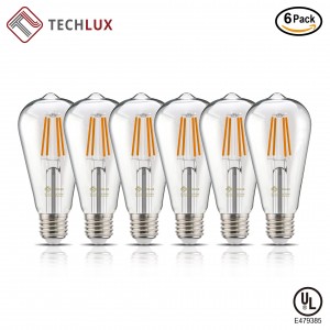 TECHLUX 60W ST19(ST64) LED Filament Bulbs Edison Vintage Dimmable Lighting Reading Lamp for Pendant Wall Light Fixtures Office Home Bedroom Bathroom, Amber Glass, E26 Base, Warm White 2500K, Pack of 6