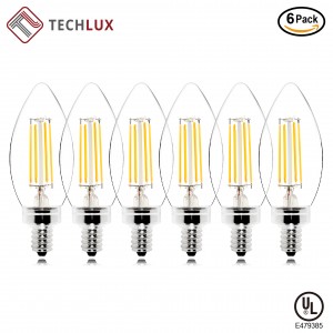 60W Equivalent Dimmable 5.5W BA11(CF35) Vintage LED Edison Filament Candles Light Bulbs 500 lumens Clear Glass Candelabra/Chandelier Bulbs, Soft White 2700K,E12 Screw Base, Pack of 6